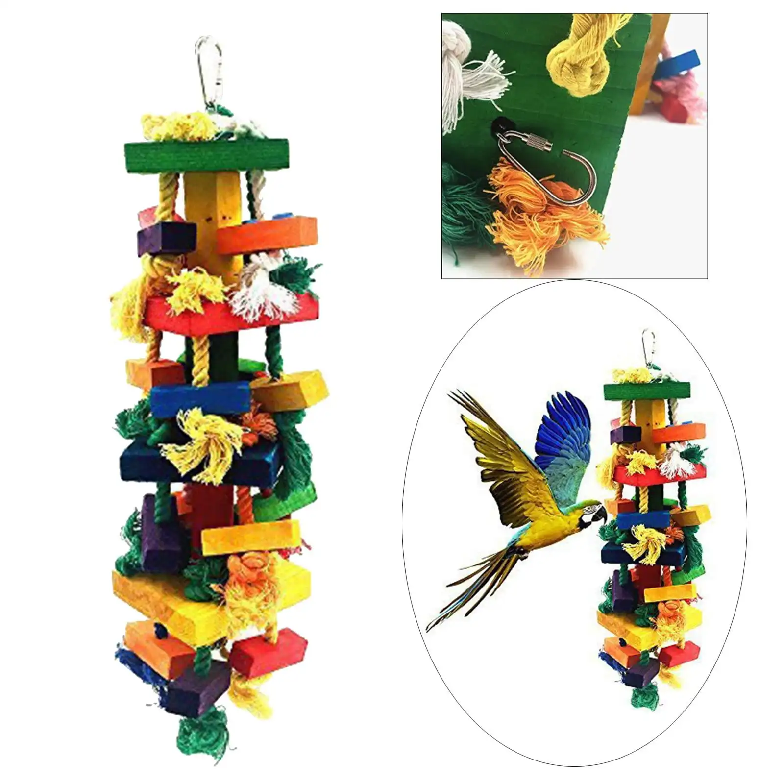 ZMaker New Wooden Cotton Parrots Macaws Bite Bird Parrot toy Wooden Multicolore Bird Parrot Chew Toy