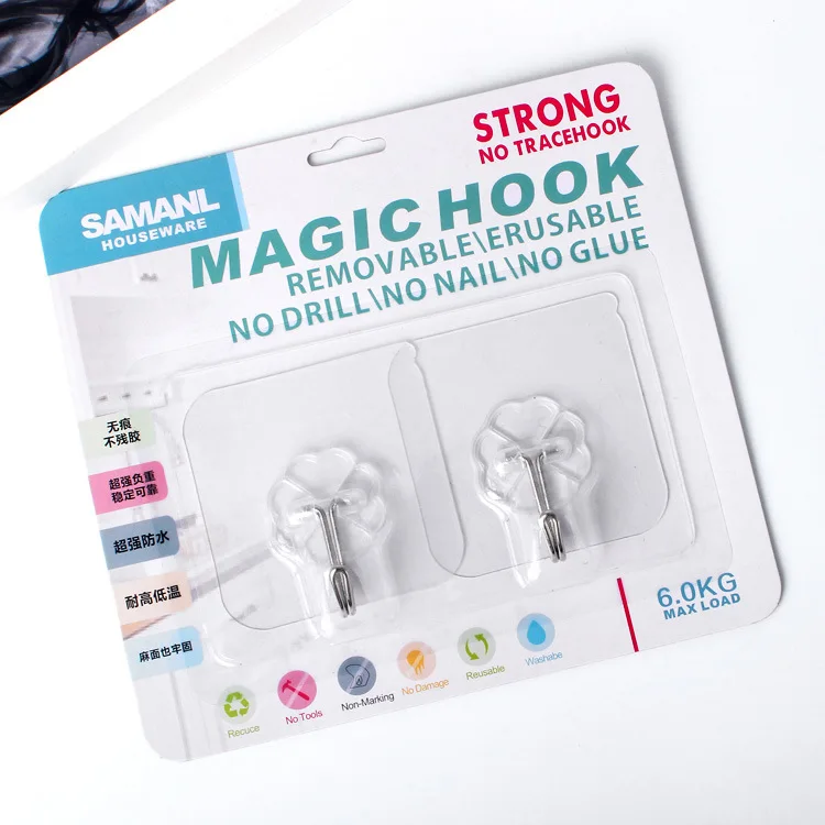 Fashionable home transparent non-marking PU strong sticky hook wall punch-free sticky hook