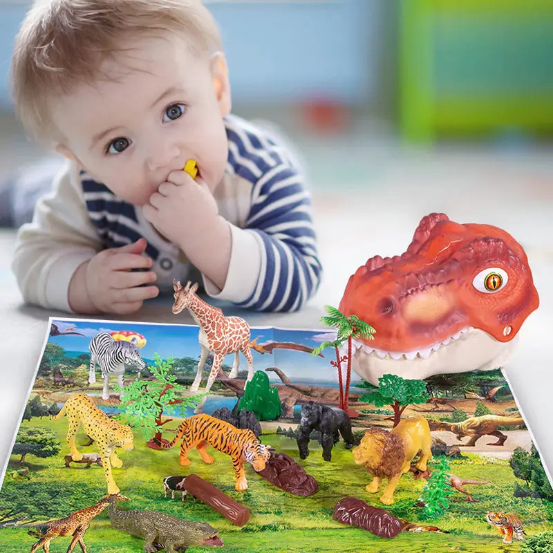 Large Dinosaurio Juguetes Ninos Storage Pull Line Game Slide Dinosaur Head 3d Kids Animal Model Dinosaur Toys Set With Play Mat