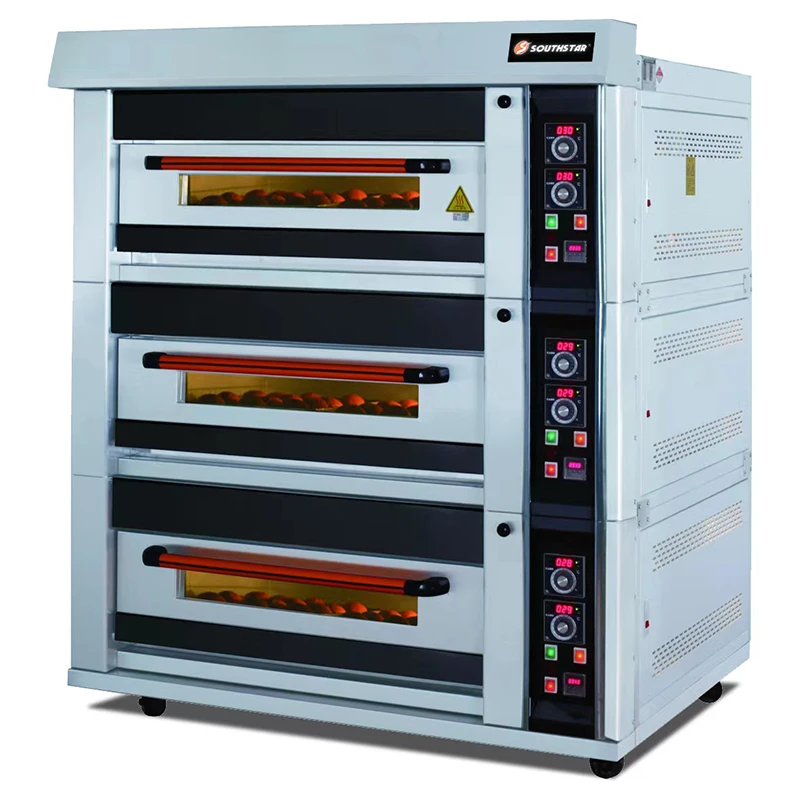 Bakery home cooking appliances 3 decks 9 trays electric ovens,commercial pizza oven machine electric bread small baking oven
