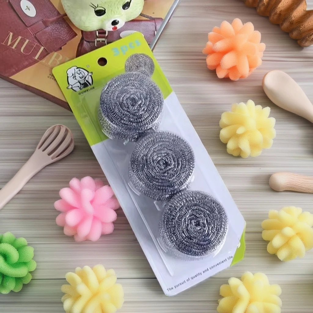 New low price stainless steel dish mesh scrubber sponge 3pc stainless steel wire ball