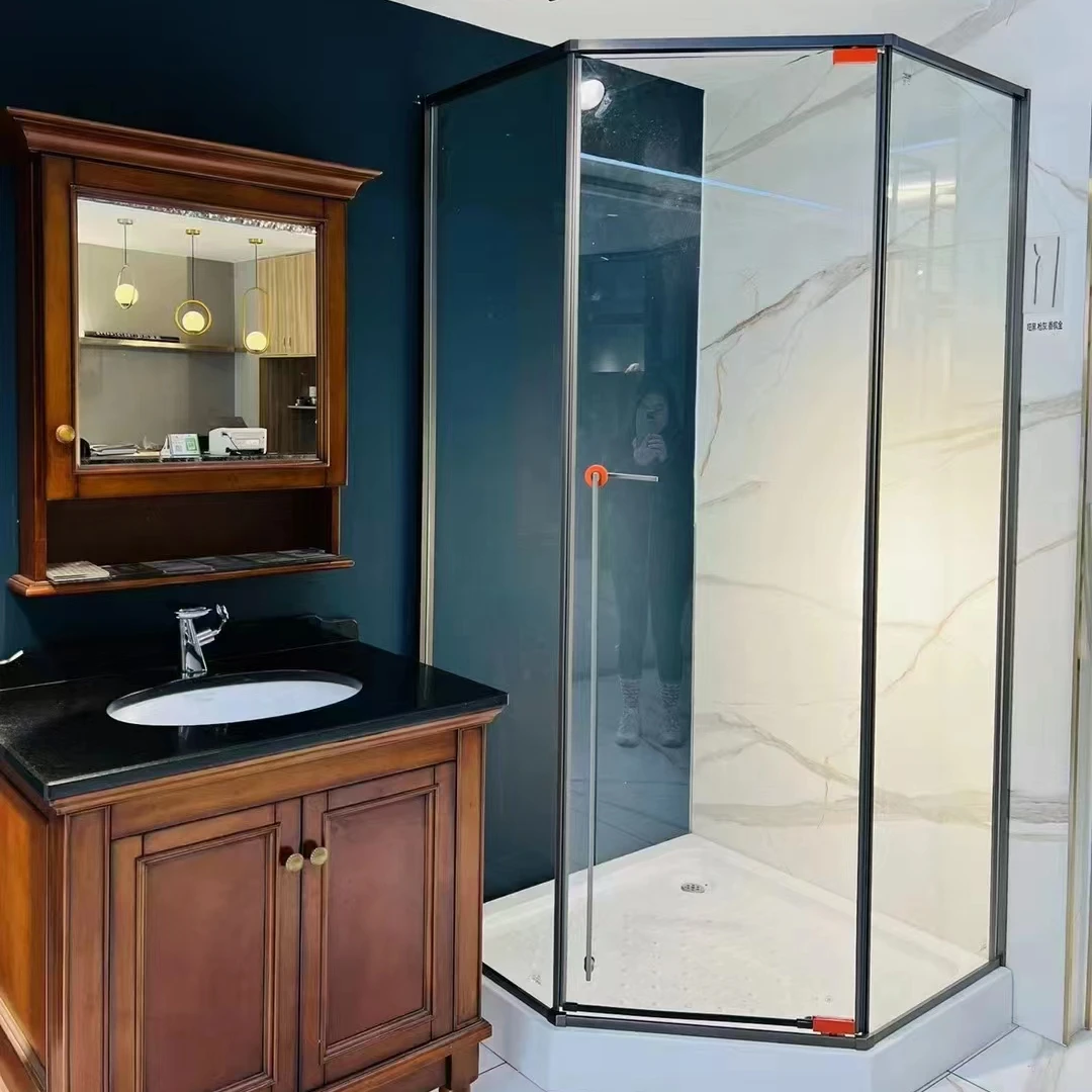 Inside and outside open door diamond type corner glass shower room shower cabin