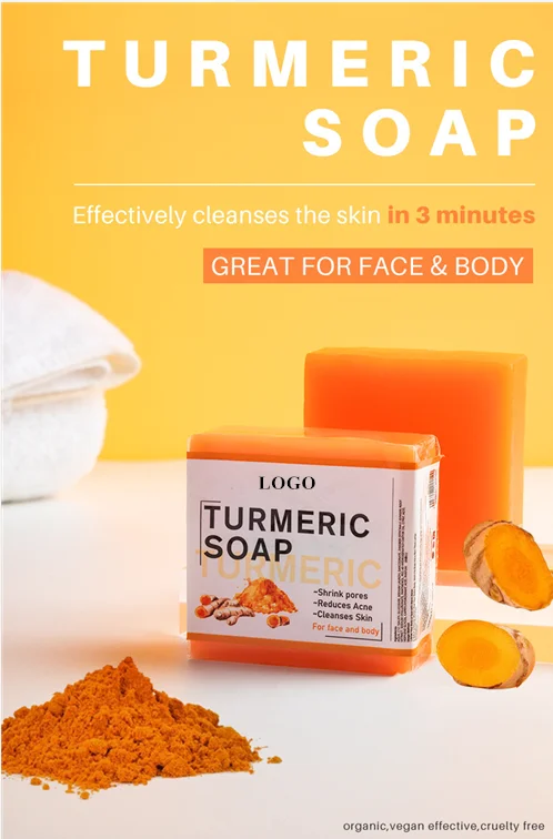 Wholesale Private Label Natural Tumeric Skin Whitening Anti Acne Skin Care Face Body Turmeric Bar Soap