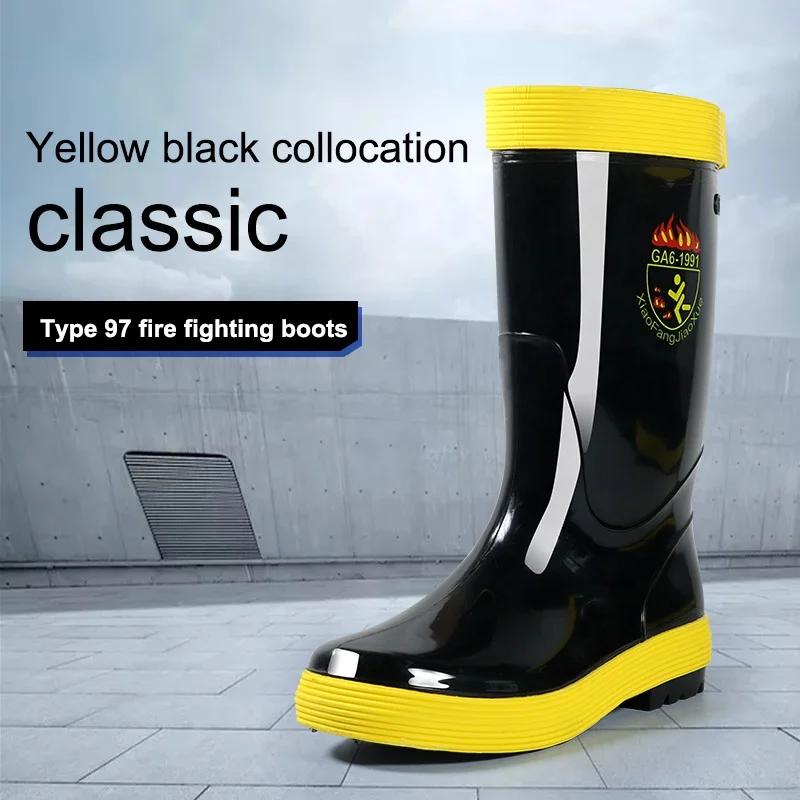 Firemen fire fighting rubber boots fire boots with steel toe
