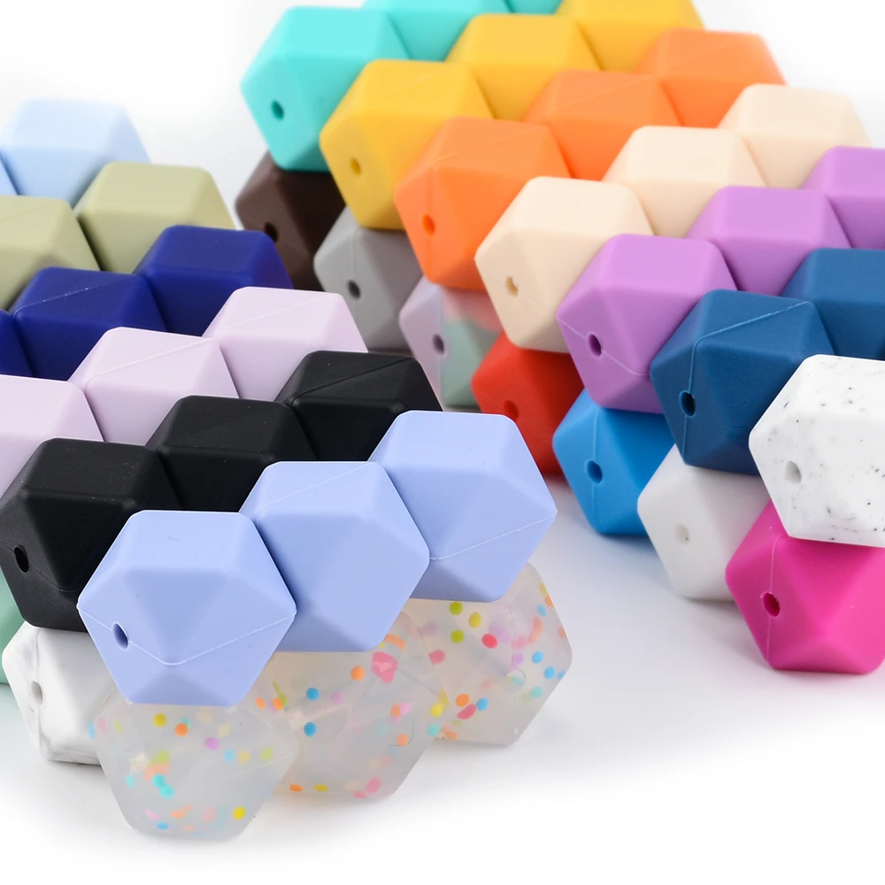 Wholesale 14mm Mini Silicone Hexagon Beads Food Grade Silicone Beads for Pacifier BPA Free Soft Silicone Baby Teething Beads