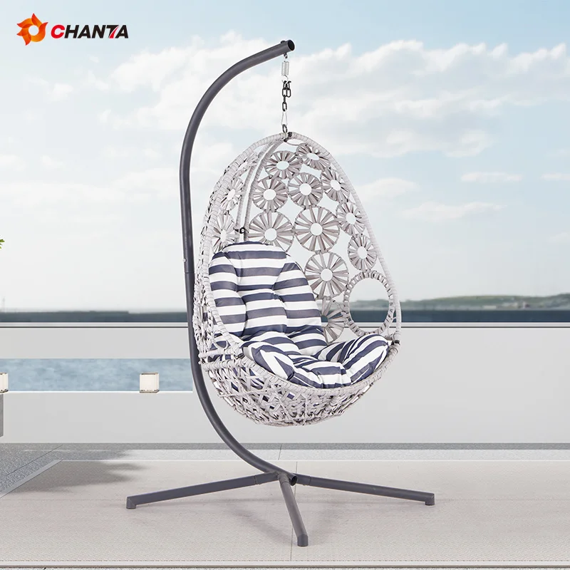 Wholesale Basket Steel Wicker Rattan Swing Seat Furniture Outdoor Patio Swing Chair Hanging Garden Swing Egg Chair With Stand