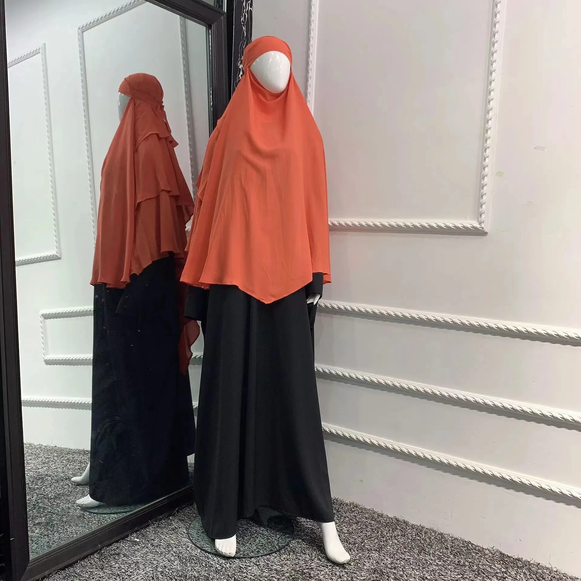 Latest Arab Khimar Three Layer For Muslims Instant Chiffon Hijab With Tie Back Long Multi Color Plain Hijab Chiffon Scarf