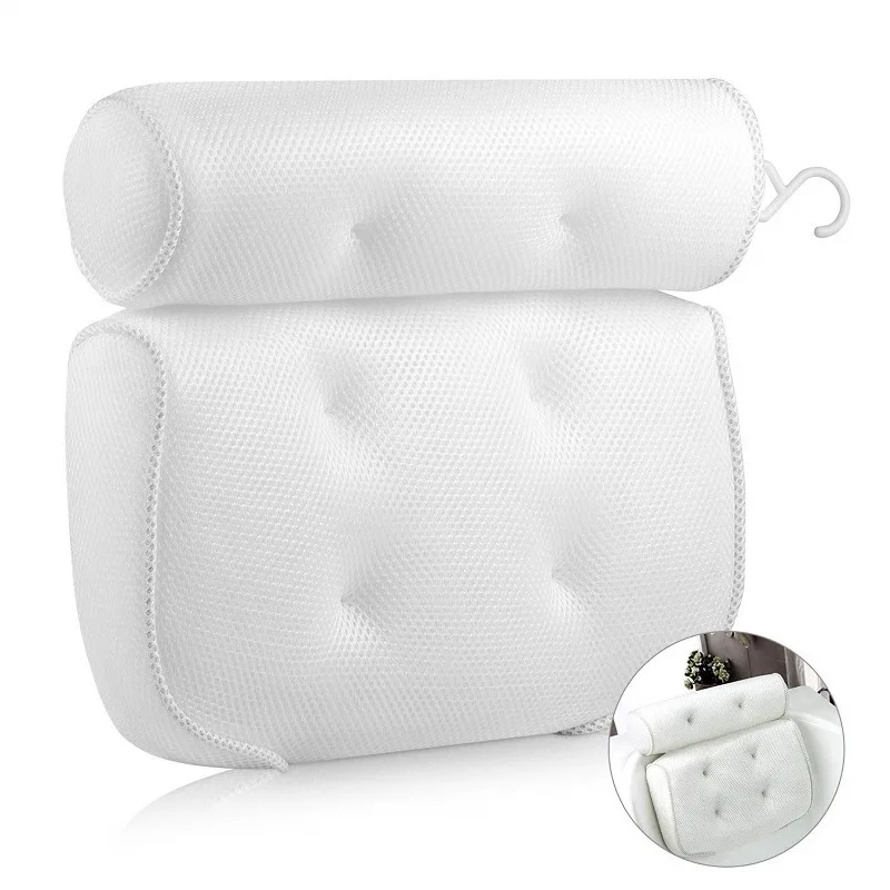Soft white cotton mesh washable bathroom suction cup bathtub pillow for home use