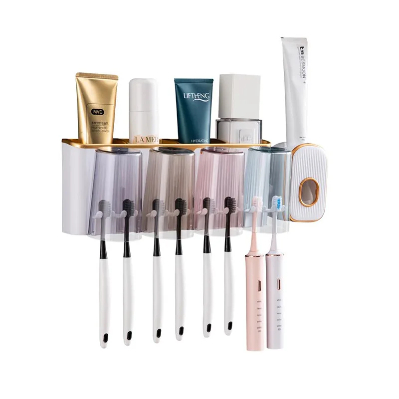 Factory Wholesale Bathroom Wall Hanging 2022 New Product Automatic Squeeze Toothpaste Dispenser With Plastic Toothbrush Holder