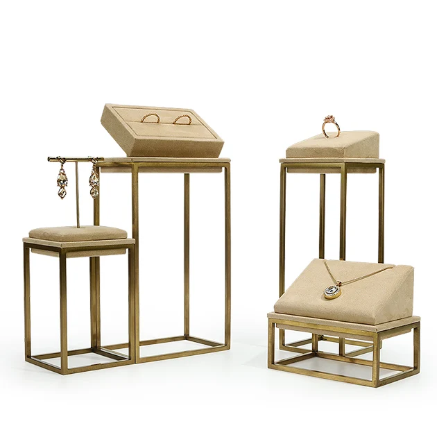 SKQ OEM Beige Velvet Detachable Bracelet Holder Bangle Racks Ring Necklace Stand Jewelry Display