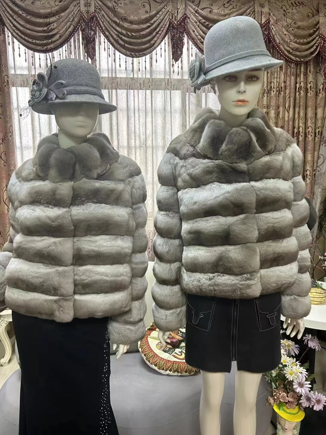 2024  Russia   short  Chinchilla  fur  coat  winter    luxury   chinchilla  fur  coat for women