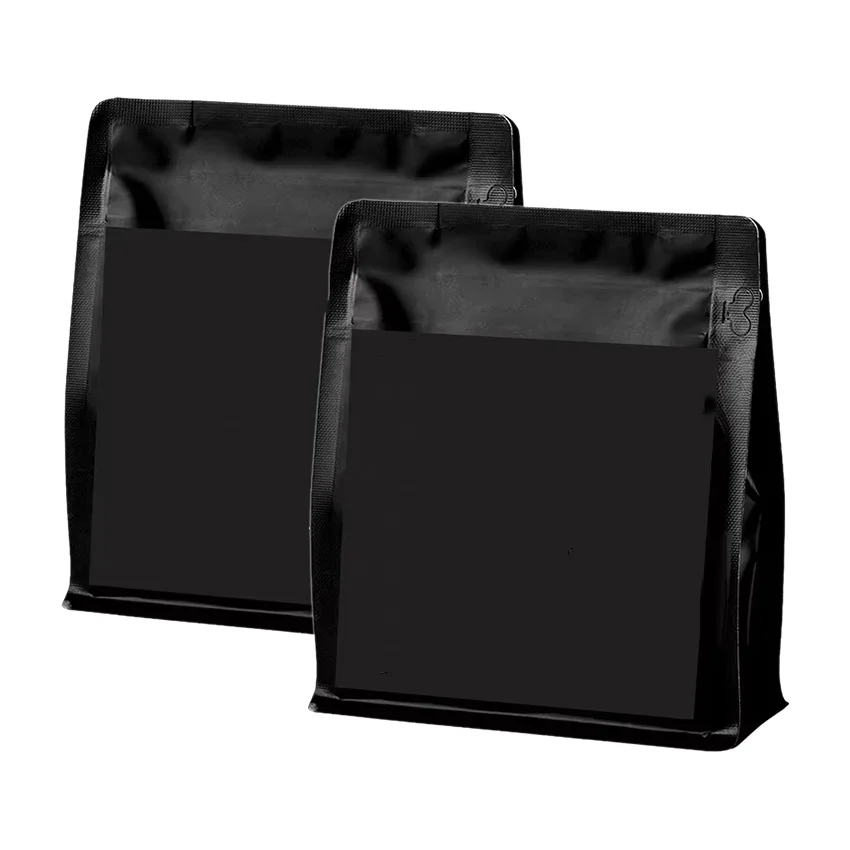 Custom Design Aluminum Foil Matt Black Coffee Beans Packaging Tin Tie Square Bottom Coffee Bags With Degassing Valve