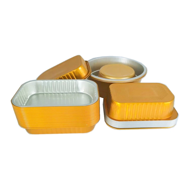 BGI custom size 900ml square gold sealing disposable food container baking aluminum foil take out food tray with cover