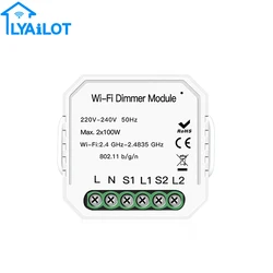 Tuya 2Gang 2 Way Wifi Smart Light LED Dimmer Switch Module For 2Lights