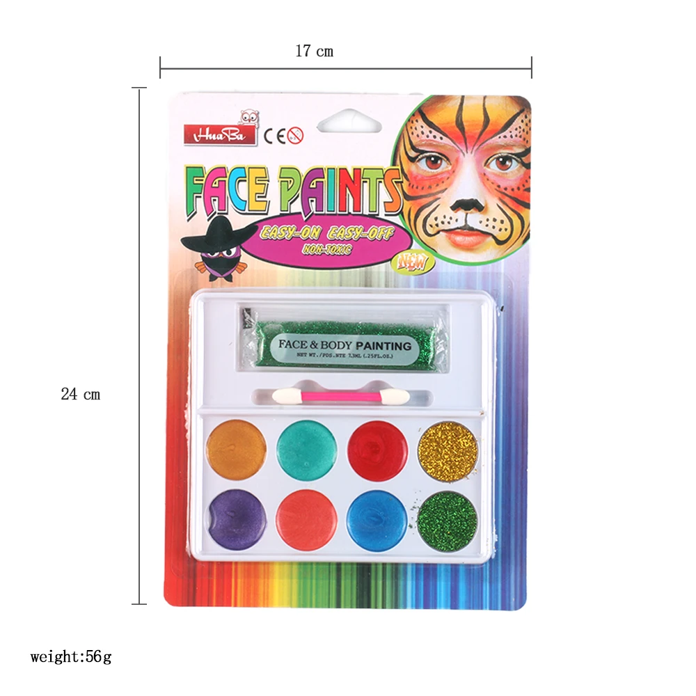 Panwenbo 8 Color Professional Artist Pigment Kit Eco-Friendly Water-Based Fluorescent Face Paint Body Painting Party Supplies