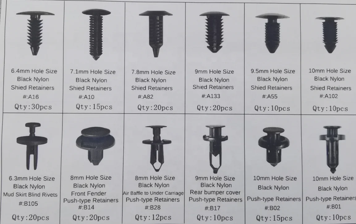 192 шт./компл. набор автомобильных фиксаторов для автомобилей Toyota /Honda /GM /Ford #34201621,21030249,1595864