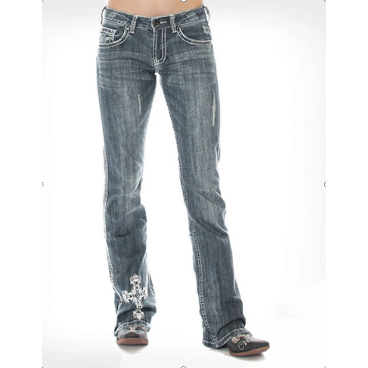 
Wholesale 2020 New Style Embroidery Straight Fashionable stacked Jeans Pants For Women 