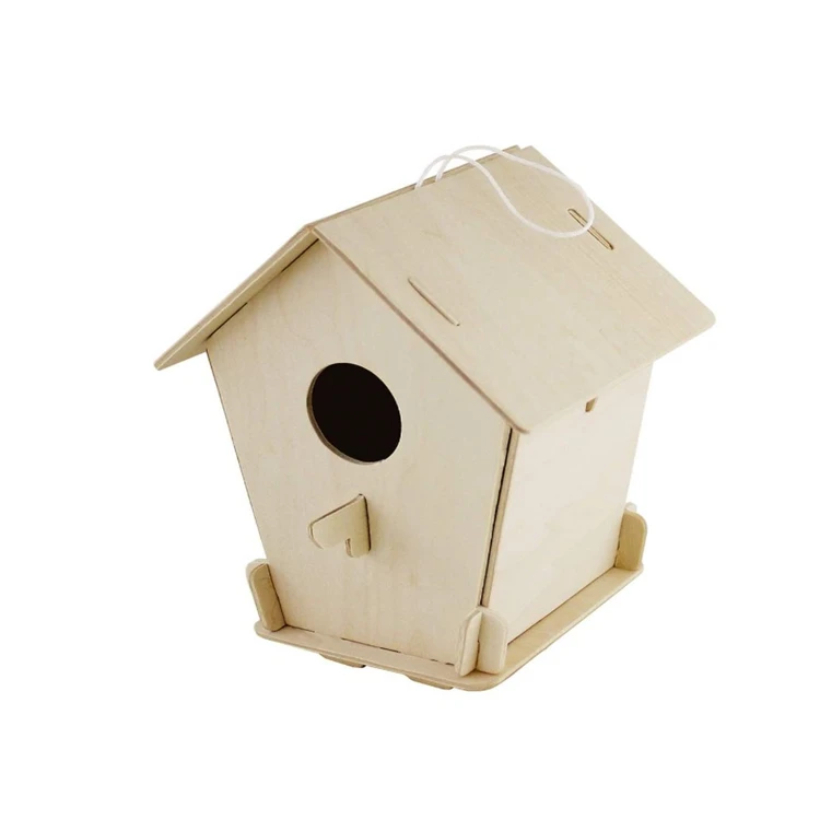 Art Craft Wood Toys 3 D Painting Puzzle Bird House DIY Wooden Assembly Modle Building Kits wooden bird house kits with paint