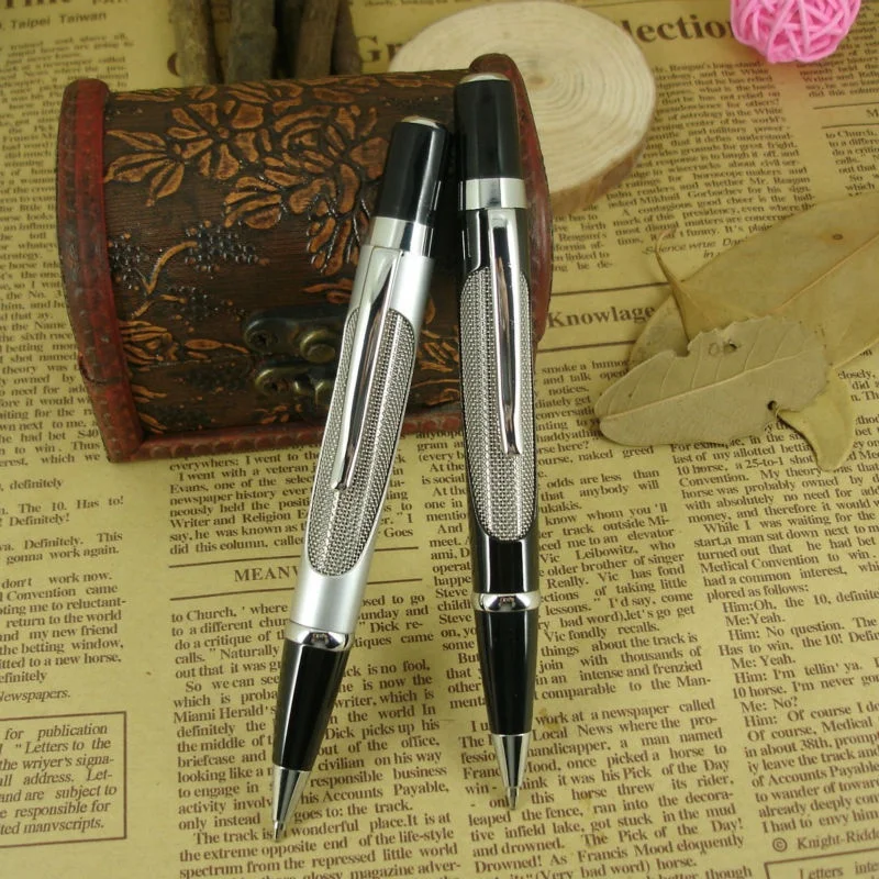 ACMECN Classic Unisex Mini Ballpoint Pen Lacquer Black Metal Braid Pen Custom Logo Brand Ball Pens