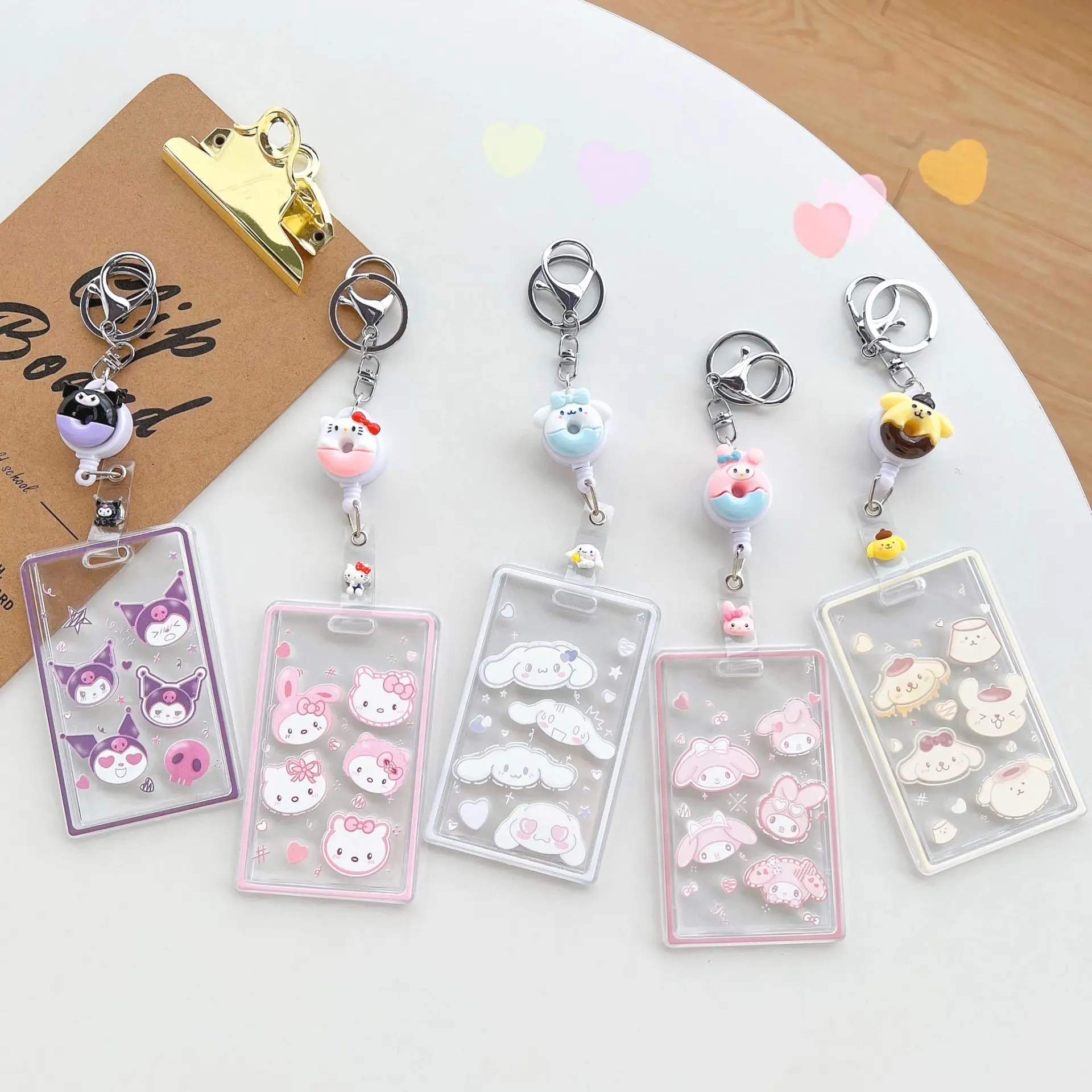 Custom Sanrioo ID Card Holder Student Work Bus Card Accessories Keychain Lovely Cartoon Kuromi Kitty Melody Cards Case Cover