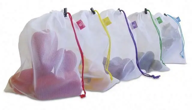 Drawstring reusable fresh produce bag mesh bag veggie bag for food vegetables & fruits