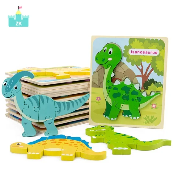 Promotional Best Popular Eco-friendly Cartoon Children Wooden Jigsaw Puzzle Custom Kids 3d Puzzles