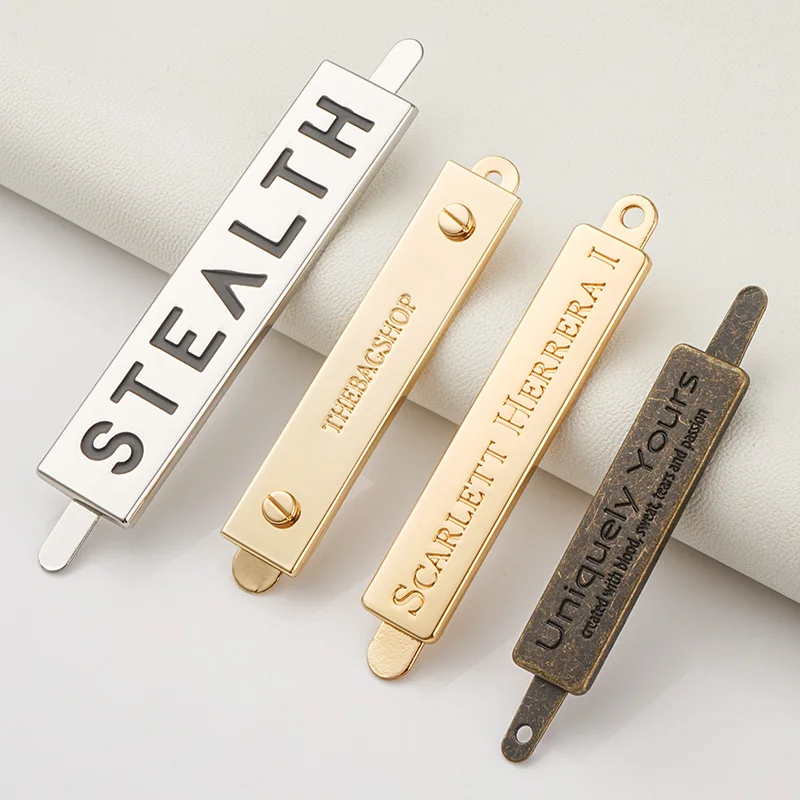 Customized Silver Metal Plate Logo Design Antique Brass Name Plate Metal Label Gold Engraved Logo Metal for Bag