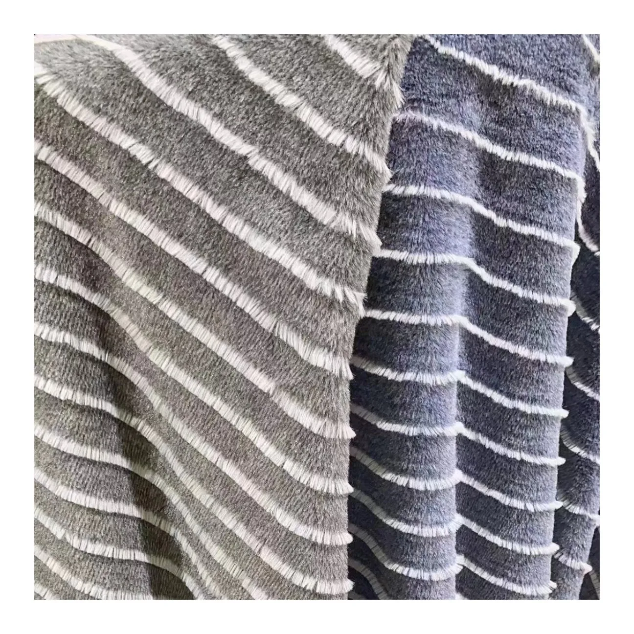 100% Polyester Knitted Jacquard Stripe Faux Rabbit Fur Fake Fur Faux Fur Fabric