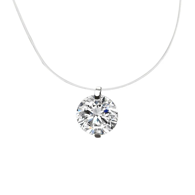 925 Sterling Silver Bead Pearl Fish Wire Chain Round Zircon Diamond Pendant Necklaces Fine Jewelry for Women