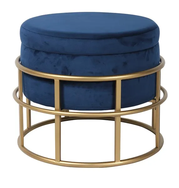 Bailey Velvet Round Storsge Ottoman  Pouf  with Metal Legs
