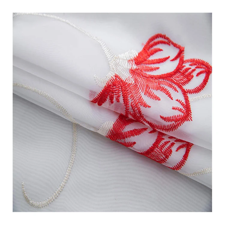 CC-15091 Modern Luxury Design Flower Embroidery White Sheer Voile Curtain Fabric For Living Room