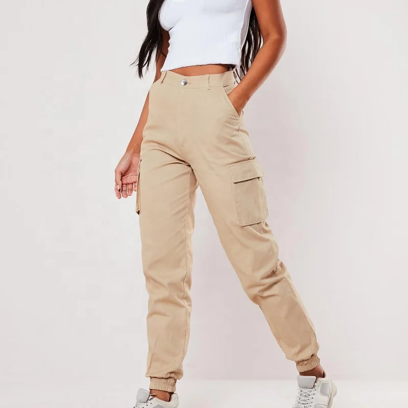 
Custom wholesale china cheap factory price women high waisted pants plain cargo trousers 100% cotton 