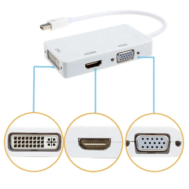 3-In-1 Mini DP Mini Displayport To HDMI VGA DVI Adapter Converter Universal Mini Displayport To HDMI/VGA/DVI Cable Adapter