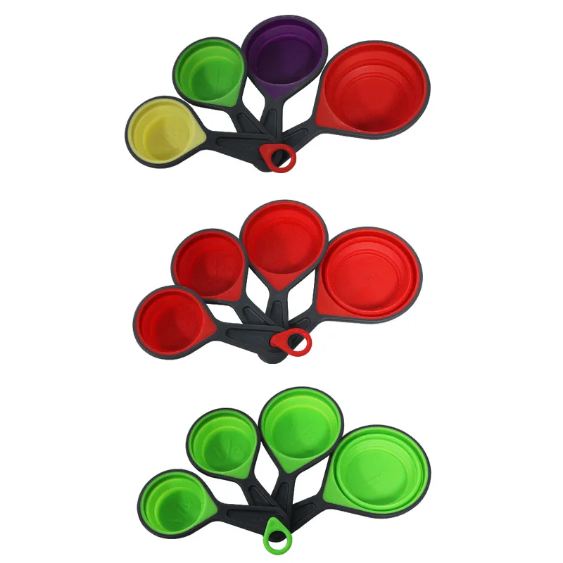 Wholesale  Foldable Measuring Cup And Spoon Multi-color 4-Piece Foldable  Measuring cups