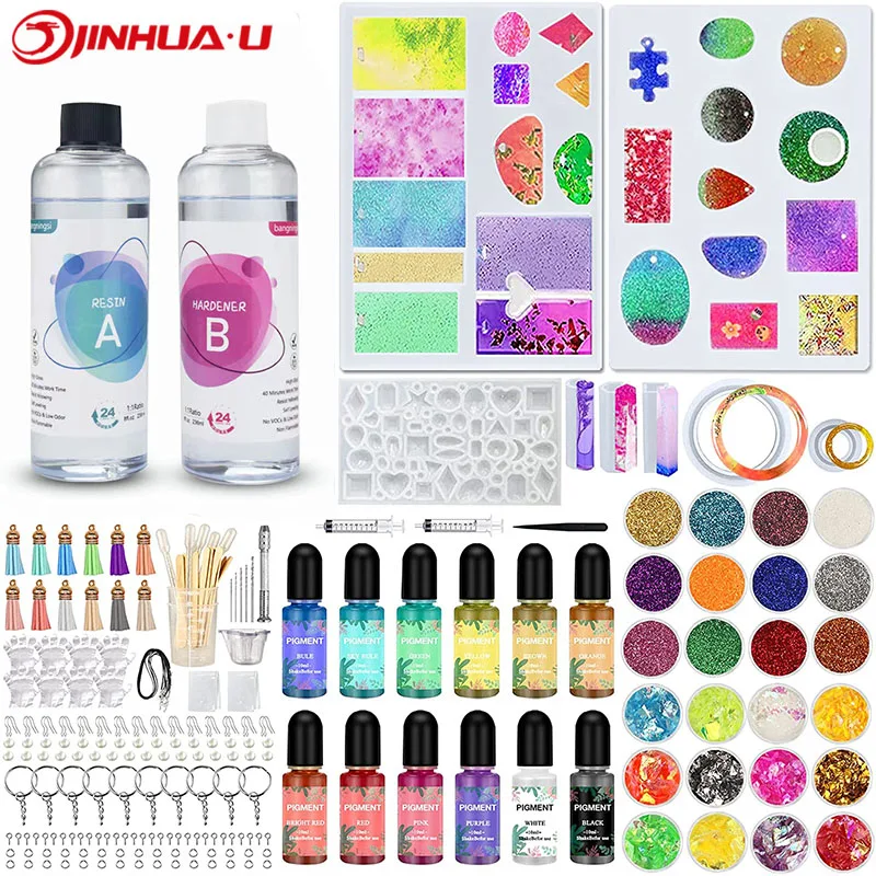 Лидер продаж, набор для начинающих из хрустальной эпоксидной смолы для ювелирных изделий «сделай сам», включая силиконовую форму и пигмент для художественной эпоксидной смолы, Крафтовая смола