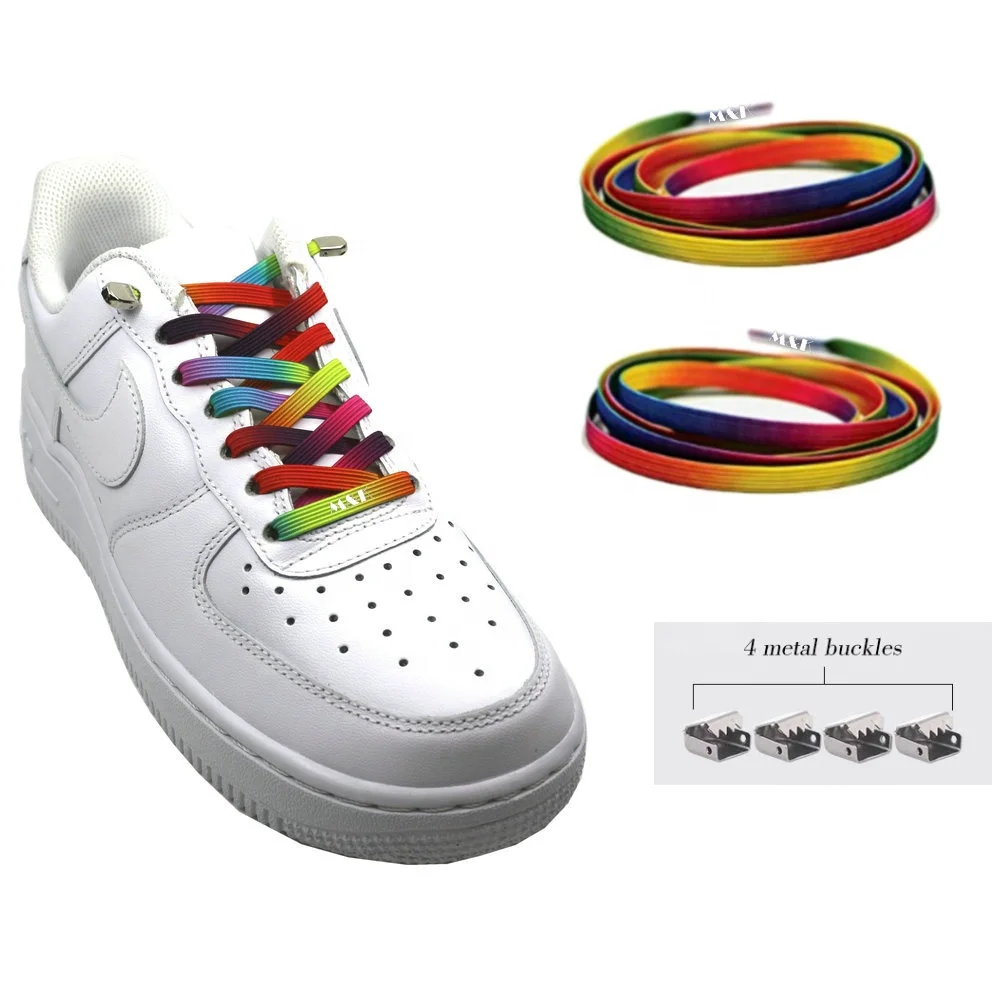 Custom Bulk Wholesale Flat Polyester Rubber Stretch No Tie Elastic Customized Lock Metal Tips Sport Shoelace