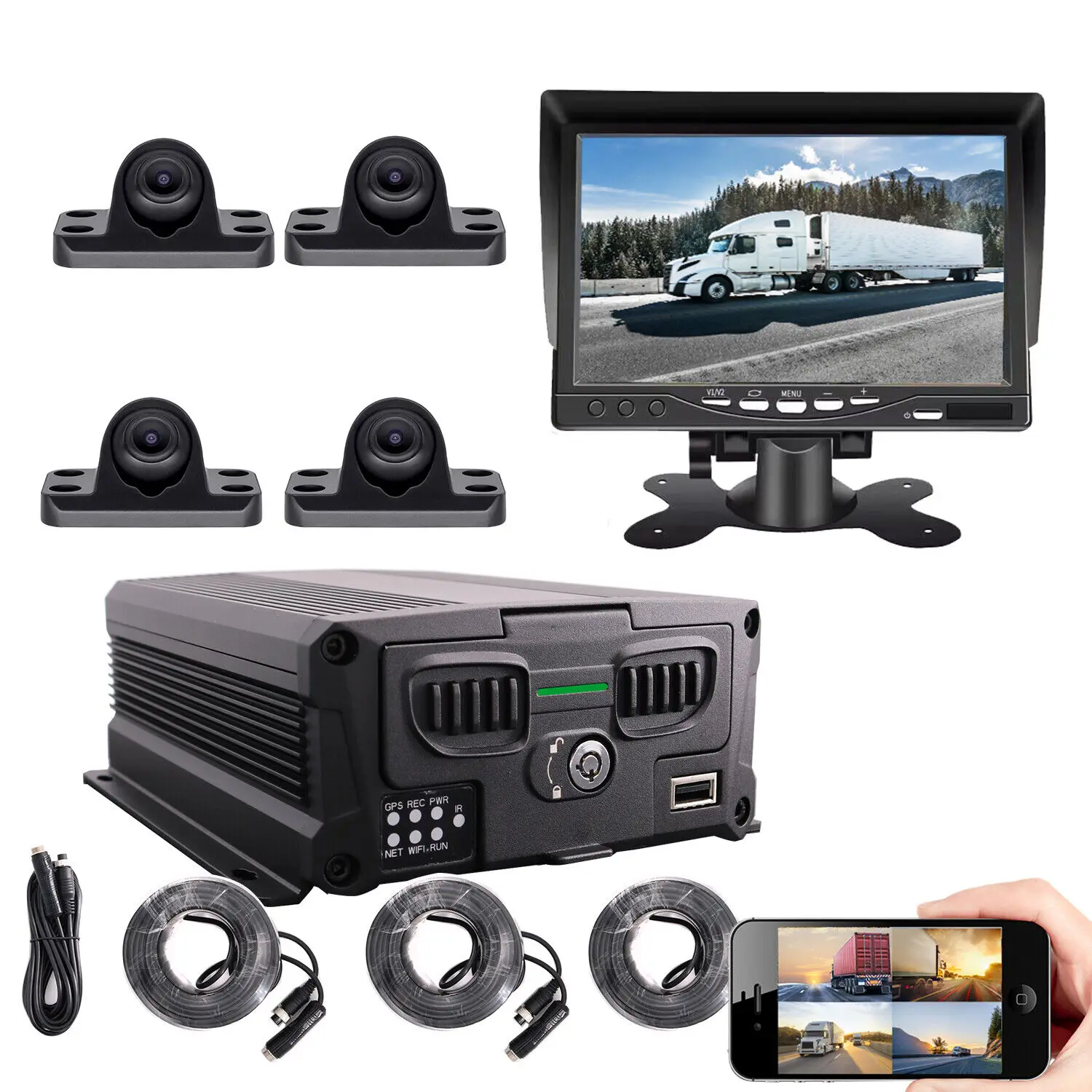 4CH 4G Lte GPS WIFI lan 1080P Mobile Vehicle Truck DVR Kit SSD/SD/HDD IR Waterproof Camera CMS Remote View for Fleet Truck Bus