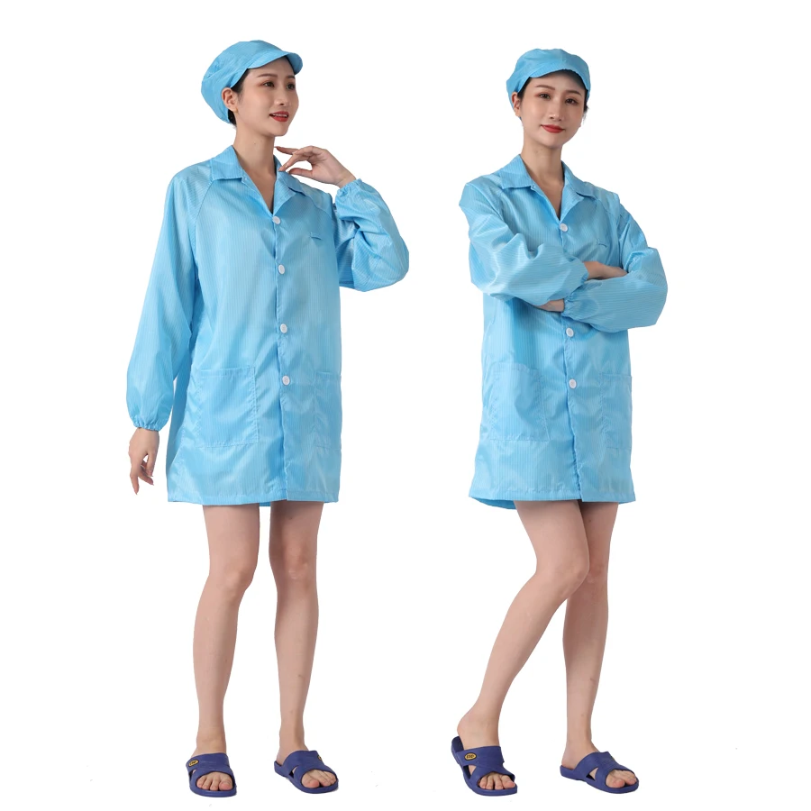 White/Blue cleanroom antistatic smock  esd garment 5mm stripe esd lab Coat
