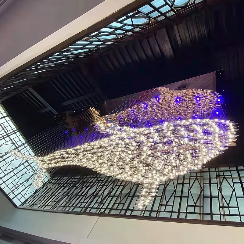 Hitecdad Hotel Lobby Engineering Project Contemporary Customized Fish Shape Big Glass Chandelier Hanging Lamp Pendant Lights