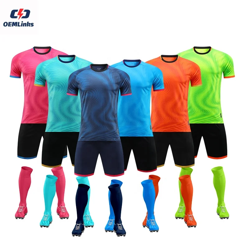 Custom dropshipping football shirt football kit quick dry soccer jersey blue yellow set sublimated jersey football uniforms