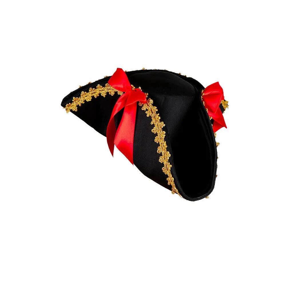 Adult Ladies Red Pirate Tricorn Hat with Decoration Fancy Dress Accessory