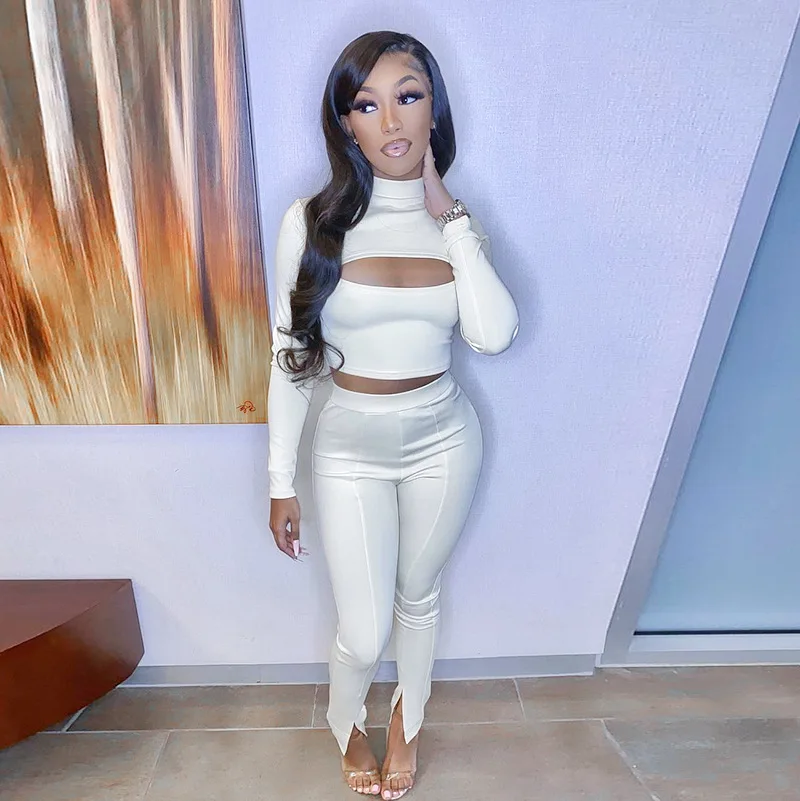 2021 новейший дизайн; Модные пикантные женские туфли с вырезами и плотный комплект из двух предметов; Осенняя одежда; Цв Женская Клубная одежда комплект из 2 предметов, комплект со штанами, для женщин