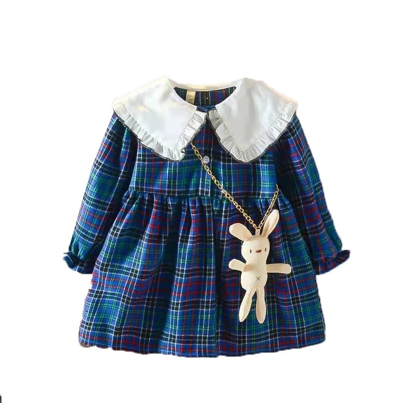 Custom Western Style Dresses Plaid Full Length Young Girls Ruffles Bow Tie Party Dress