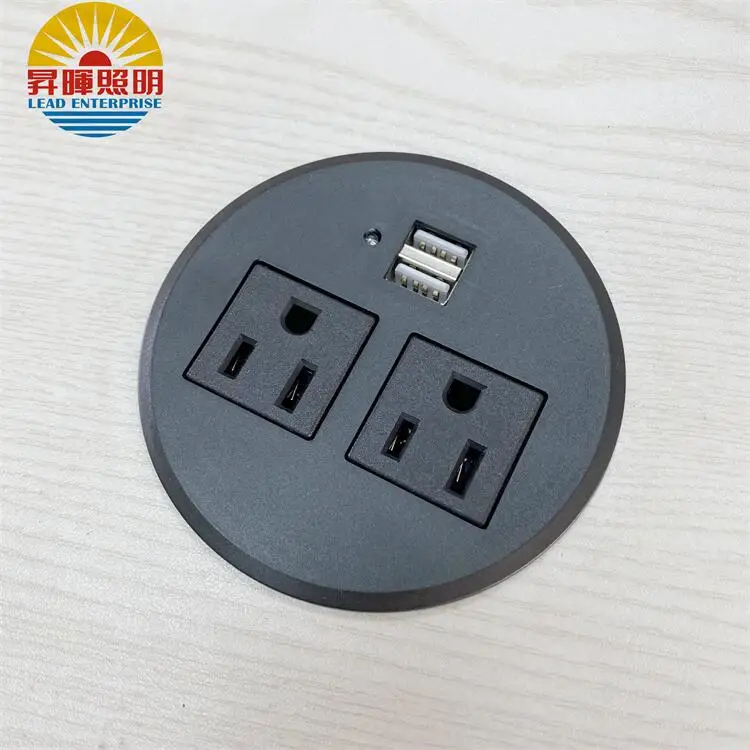 Conference Recessed Power Strip Socket Desktop Power Grommet socket With 2Outlet & 2 USB Ports/In-Desk Table Furniture us socket
