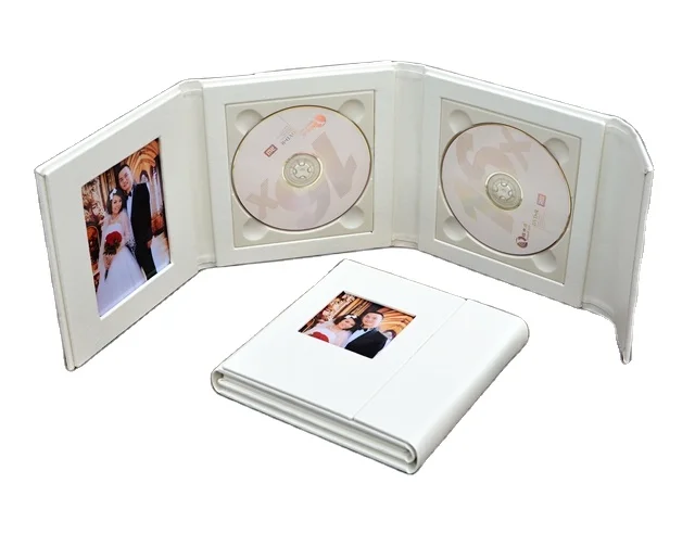 professional high quality wedding custom foil stamp logo leather CD DVD presentation gift case box