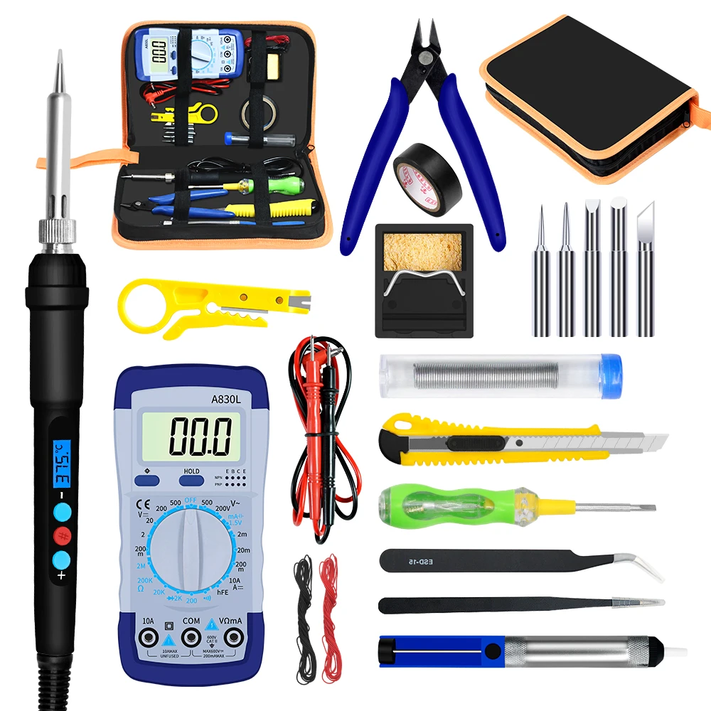 Durable 23 in 1 kit smart digital multimeter and 60W backlight LCD display adjustable temperature soldering iron hand tools set