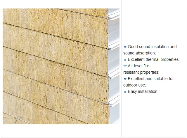 Fire Resistant Rock Wool Sandwich Panel Mineral Wool Composite Insulation Wall Roof Panels