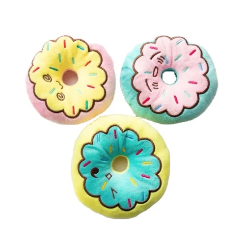 Stuffed Dog Toy Donut Shape Pet Teething Toy Puppy Dog Plush Stuffed Toy