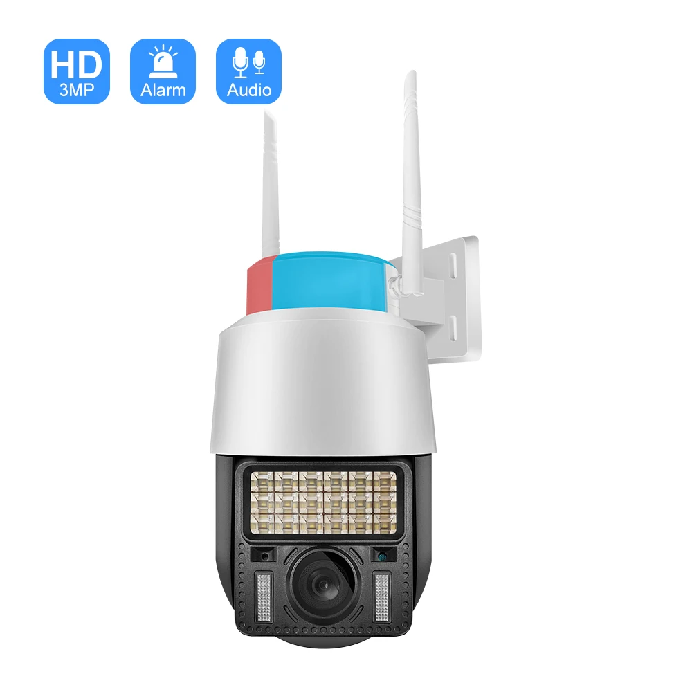 LED Alarm Warning Light Camera 720p V380 Wifi Ptz Outdoor Camera Rotating 360 Detection Cctv Camera