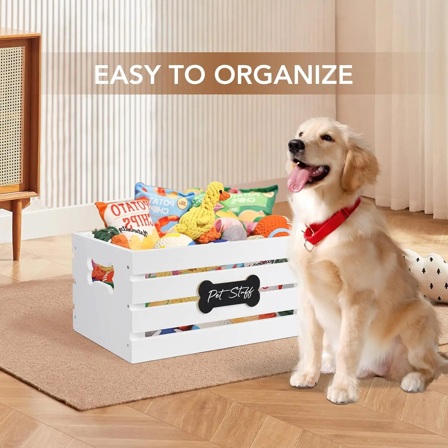 pet furniture Dog Toy crate Box Baskets Wood Dog Toy Storage bin Cat and Puppy Toy Organizer for Leash Food Accessories Treat